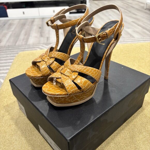 Saint Laurent Shoes - YSL Saint Laurent Tribute High Heels Croc Embossed Yellow